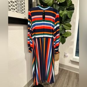 ELOQUII | Vertical Striped A-Line Dress with Puff Sleeves